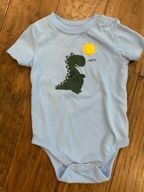 Light Blue Baby Onesie with Green Dinosaur Print